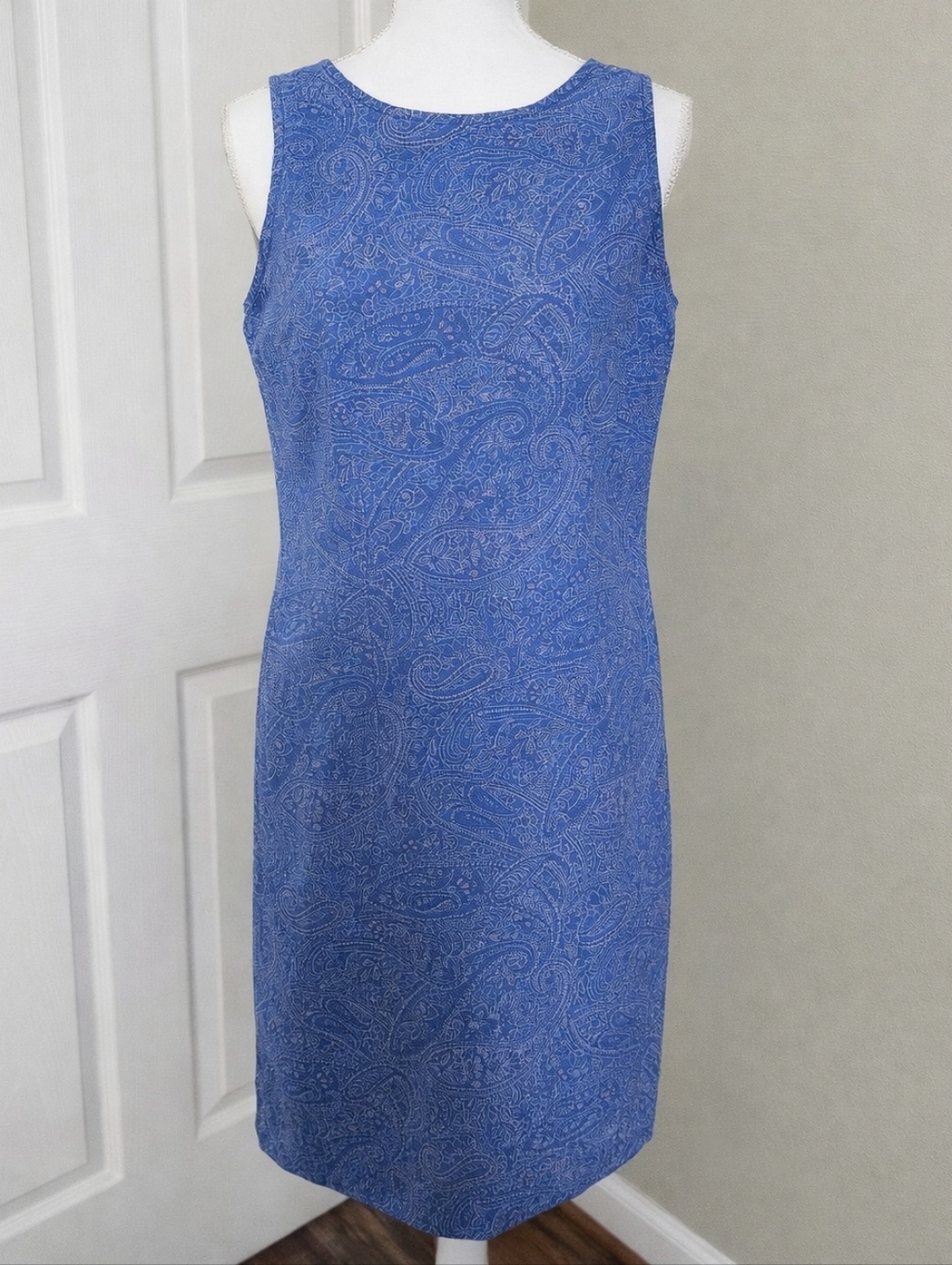 Expressions Blue Paisley Shift Dress Y2K Vintage Cotton Sleeveless Preppy Modest